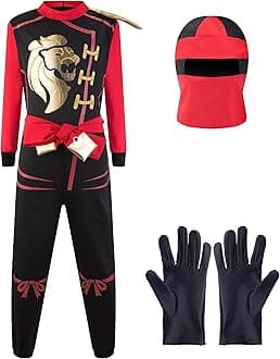 Katara 1771 (10+ models) Ninja Warrior Fancy Dress Outfit, Costume For Boys, For Children's Cosplay and Dress Up Party - Red - L (8-10 years)