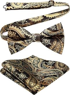 HISDERN Men's Solid Color Pre-tied Bow Tie Adjustable Tuxedo Two Layer Bow Tie and Pocket Square Set with Gift Box