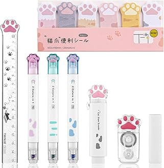 8 Pcs Cute Cat Paw Stationery Set Kawaii School Office Supplies Including Eraser Correction Tape Highlighters Sticky Notes Ruler for Cat Lovers Students (White)
