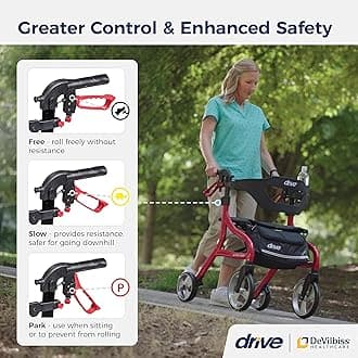 Drive Medical Nitro Sprint Foldable Rollator Walker with Seat, Tall Height Lightweight Rollator with Large Wheels, Folding Rollator, Four Wheel Rolling Walker, Red