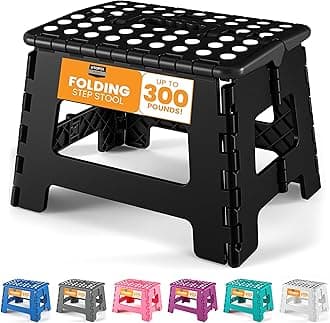 Foldable Step Stool for Kids - 28cm (L) x 23cm (W) x 23cm (H) - Black and White - Holds Up to 140kg - Lightweight Plastic Design