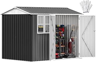 DWVO 8x6ft Large Tool Storage Shed with Window, Lockable Doors, and Sloped Roof, Oversized Steel Outdoor Storage Shed for Garden, Patio, Garage, Backyard, Lawn - Gray & White