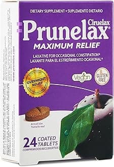 Prunelax Ciruelax Maximum Relief Laxative Tablets with Natural Senna for Occasional Constipation, Senna Extract, Vegan & Gluten-Free, Gentle Overnight Relief - 24ct