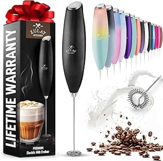Zulay Milk Frother for Coffee with Upgraded Titanium Motor - Handheld Frother Whisk, Milk Foamer, Mini Blender and Electric Mixer Coffee Frother for Frappe, Latte, Matcha, No Stand - Metallic Black