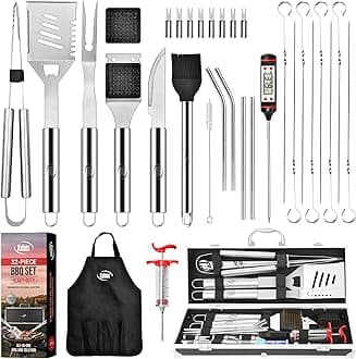 Kaluns 32 Psc Grilling Accessories, Dad Gifts for Fathers Day, Heavy Duty Stainless Steel Grill Set BBQ Grill Accessories for Outdoor Grill with Aluminum Case and Apron, Best Gifts for Men
