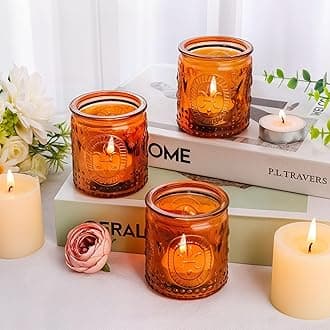 6PCS Glass Tea Light Candle Holders,6.6cm x 5.8cm Vintage Candle Jar, Coloured Tealight Holders, Votive Candle for Indoor, Outdoor, Garden, Dinner, Church, Weddings, Home Décor, Gifts (Brown)