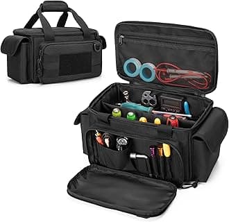 Rexmica Small Tool Bag with Anti-friction and Thick Padded Bottom, Tool Storage Organizer for Men, Tactical Bag, Range Bag, Multi-functional Work Tote for Repairman, Electrician, Carpenters, Handyman