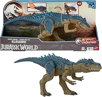 Jurassic World Ruthless Rampagin Allosaurus Dinosaur Toy, Action Figure with Continuous Chomp Attack & Roar Sounds, Button Activated Evolved Battle Spikes