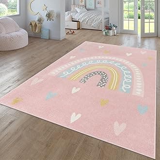 TT Home Nursery Area Rug Kids Rug For Bedroom Girls Boys Modern Rainbow Cloud Rug Animal Motif Colourful, colour:Pink Rose 2, Size:80x150 cm