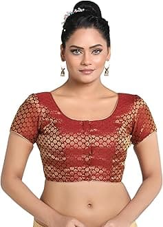Madhu Fashion Womens Short Sleeves Banaras Brocade Readymade Saree Blouse