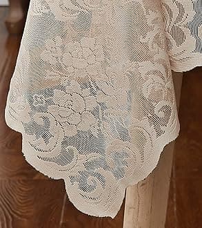 WARM HOME DESIGNS Mother's Day Tablecloth. 90 Inch Round Linen Tablecloth. Elegant Lace Tablecloth for Round Tables Features Floral Design for Rustic Kitchen Décor or Wedding Decor. MTC Linen Round 90