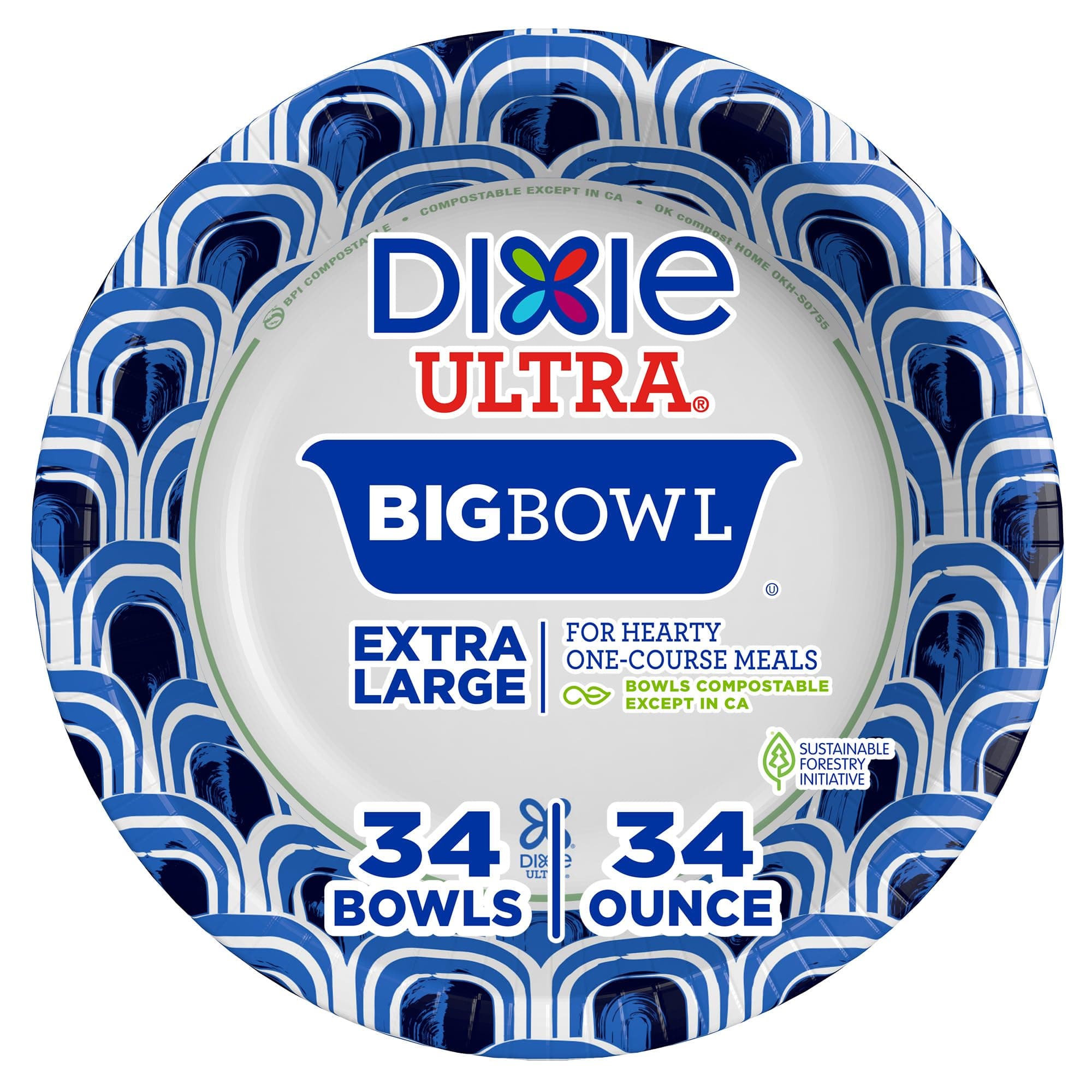 Extra Large Paper Bowls, 34 oz, 34 Count, Compostable, Microwave Safe, Disposable Bowls for Heavy Meals, Soups, Stews, and Everyday Use