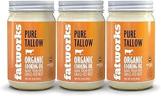 Organic Grass-Fed Beef Tallow, Certified Organic Non-Gmo Pasture-Raised Beef Tallow, sourced from several small family ranchers, KETO friendly, exclusive to Fatworks, 14 oz.