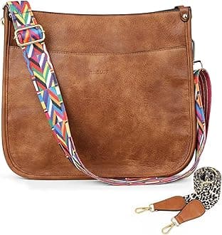 HKCLUFCrossbody Bags for Women Trendy Vegan Leather Hobo Handbags With 2PCS Adjustable Guitar Strap Shoulder Bucket Bags