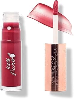 100% PURE Lip Gloss (Fruit Pigmented), Pomegranate Wine, High Shine, Moisturizing, Natural Lip Gloss, Sheer Finish, Tinted Lip Gloss w/ Cocoa Butter, Vitamin E (Medium Berry Red Color) - 0.14 Fl Oz