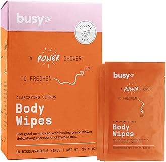 Refresh Body Wipes for Women - Cleansing Large Wash Cloth - Extra Thick & Moist - Armpit Sweat Cloths for Body Odor - No Rinse, No Shower - Fresh Citrus - Arnica Flower, Charcoal & Glycolic Acid