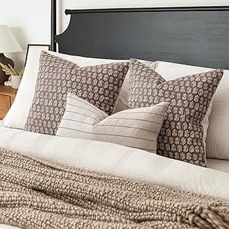 Foindtower Set of 2 Decorative Neutral Floral Print Throw Pillow Covers Vintage Accent Farmhouse Cushion Covers Boho Home Decor for Sofa Couch Chair Bedroom Living Room,22×22 Inch,Brown