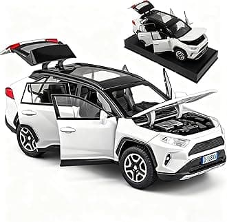 Model Car Compatible for 1/32 RAV4 Toy Car Alloy Diecast Collectible Model with Light and Sound Toy Vehicle for Boys Kids Toddler Gift White Car