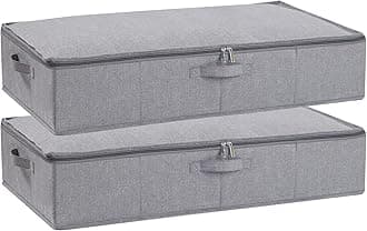 Under Bed Storage Box with Lid, Foldable Wardrobe Organiser with Reinforced Handles, for Blanket, Sheets, Clothing, Shoes, Grey, 2-Pack, 80×40×15 cm