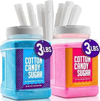 The Candery Cotton Candy Floss Sugar (2-Pack) Includes 100 Premium Cones | Raspberry Blue and Strawberry | Plastic, Reusable Jars | Easy Pour Spout or Scoop | Includes Scooper | 3 LBS Jars