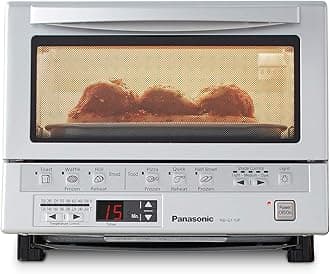 Panasonic FlashXpress Toaster Oven Countertop, 4-Slice Small Toaster Oven Compact Size with Double Infrared Heating, 6 Auto Cook Options and Precise Temperature Control, 1300W - NB-G110P (Silver)