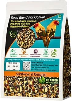 Bird Food for Conures 1 kg |Exotic Seed Blend with Real Fruit & Veggie Pellets | Premium & Natural Vitamins Enriched Daily Diet for Sun Conures, Cockatiels & Small to Medium Parrots| All Life Stage
