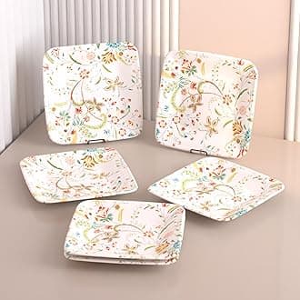 Bliss Melamine Quarter Plates Set Of 6 - Size 7',Non Breakable,Square Designer Plate For Serving Snacks,Breakfast,Lunch Or Dinner At Home,Kitchen,Or Café,Stainless (Coastal Charm) - White