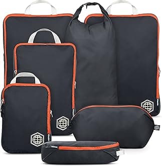 TRIPPED Travel Gear Large Packing Cubes for Travel-Extra Large Compression Packing Cube Luggage Organizers 7 Piece Set-Ultralight, Expandable/Compression Bags for Clothes by (Grey/Orange), X-Large