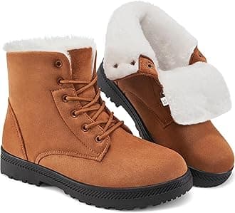 HARENCE Winter Snow Boots for Women Comfortable Outdoor Anti-Slip Ankle Boots Suede Warm Fur Lined Booties Lace Up Flat Platform Shoes