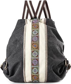 Goodhan WomCanvas Backpack Daypack Casual Shoulder Bag, Vintage Heavy-duty Anti-theft Travel Backpack(Grey Black)