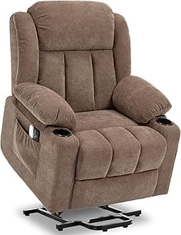 Power Lift Recliner Chair for Elderly with Massage and Heat, Reclining Sofa Chair with USB & Type-C Ports and Cup Holders, L1288(Brown)