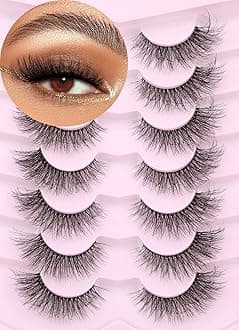 False Eyelashes Clear Band Faux Mink Lashes 3D Volume 16mm Cat Eye Transparent Band Wispy Eyelashes Invisible Strip Lashes Pack