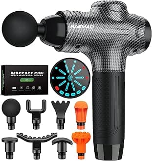 RAEMAO Massage Gun, Handheld Electric Deep Tissue Muscle Massager for Athletes for Pain Relief Attaching 8 Replacement Heads, Percussion Massager with 10 Speeds, Father's Day Gifts, Carbon