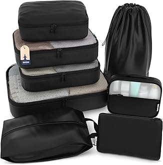 Shacke Packing Cubes for Travel 8 Set - Compression Luggage Organizer Bags - Versatile Travel Organizer for Women and Men - Optimized Packing Bags - Travel Essentials (Air Black)