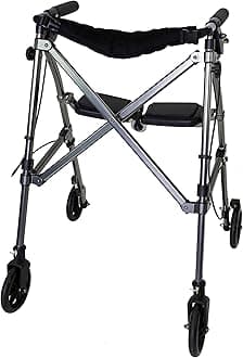 Stander Wonder Rollator, Lightweight Folding Space Saver Mobility Rolling Walker for Seniors and Adults, 6-inch Wheels, Locking Brakes, and Padded Seat with Backrest, Black Walnut