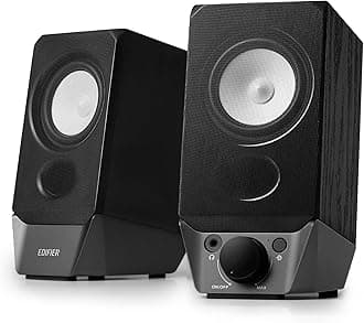R19BT 2.0 PC Speaker System with Wooden Cabinet, Bluetooth 5.3, Full Stereo Sound, Strong Bass, Volume Control, 3.5mm Input/USB-A Sound Card for Computer/TV/Smartphone/Tablet - Black