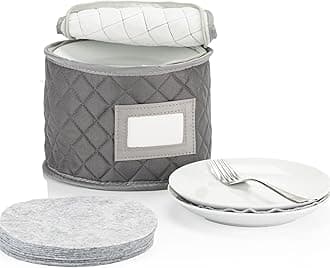 China Storage Case - Saucer or Small Plate Quilted Case - 7" diameter x 6" height - Gray - Includes 12 Felt Separators -Stackable With Padded Interior - Great for Appetizer Plates