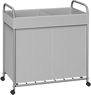 Laundry Basket with Wheels, 2-Section Rolling Laundry Hamper, Laundry Sorter with Removable Liner, Steel Frame with Handle, 95L, 23.6 x 13 x 25.2 Inches, Grey, LHC120G01