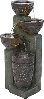 Alpine Corporatio 14" Tall Stoned Jar Cascading Water Fountain with LED Lights, Elegant Tabletop Water Feature for Home, Office, Living Room, and Bedroom Decor, Gray