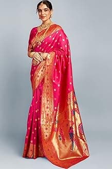 Satrani Women's Silk Paithani Jacquard Weaving Saree with Unstitched Blouse Piece