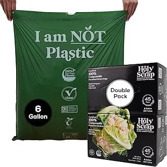 Medium Compostable Drawstring Trash Bags - 6-8 Gallon, 90 Pack | Plastic-Free Kitchen & Bathroom Garbage Bags with Drawstring Handles | Thick Bin Bag Liners for Green & Food Waste