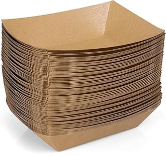ANTETOK Disposable Dishes 100pcs Kraft Paper Plates and Food Trays Cardboard Party Plates Food Boxes for Chips Burger BBQ Perfect for Birthday Parties and Camping (19.4 * 15 * 4.7cm)