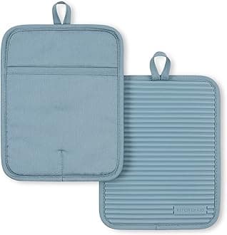 KitchenAid Ribbed Soft Silicone Pot Holder 2-Pack Set, Fog Blue, 7"x9"