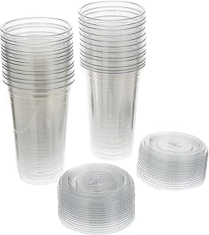 SNH 25 Pieces 24Oz Juice Cup With Lid Clear Strong Disposable Cups - Ideal for iced coffee, smoothies, Bubble Boba tea, milkshakes, frozen cocktails, water, sodas, juices, snacks, dessert & more.