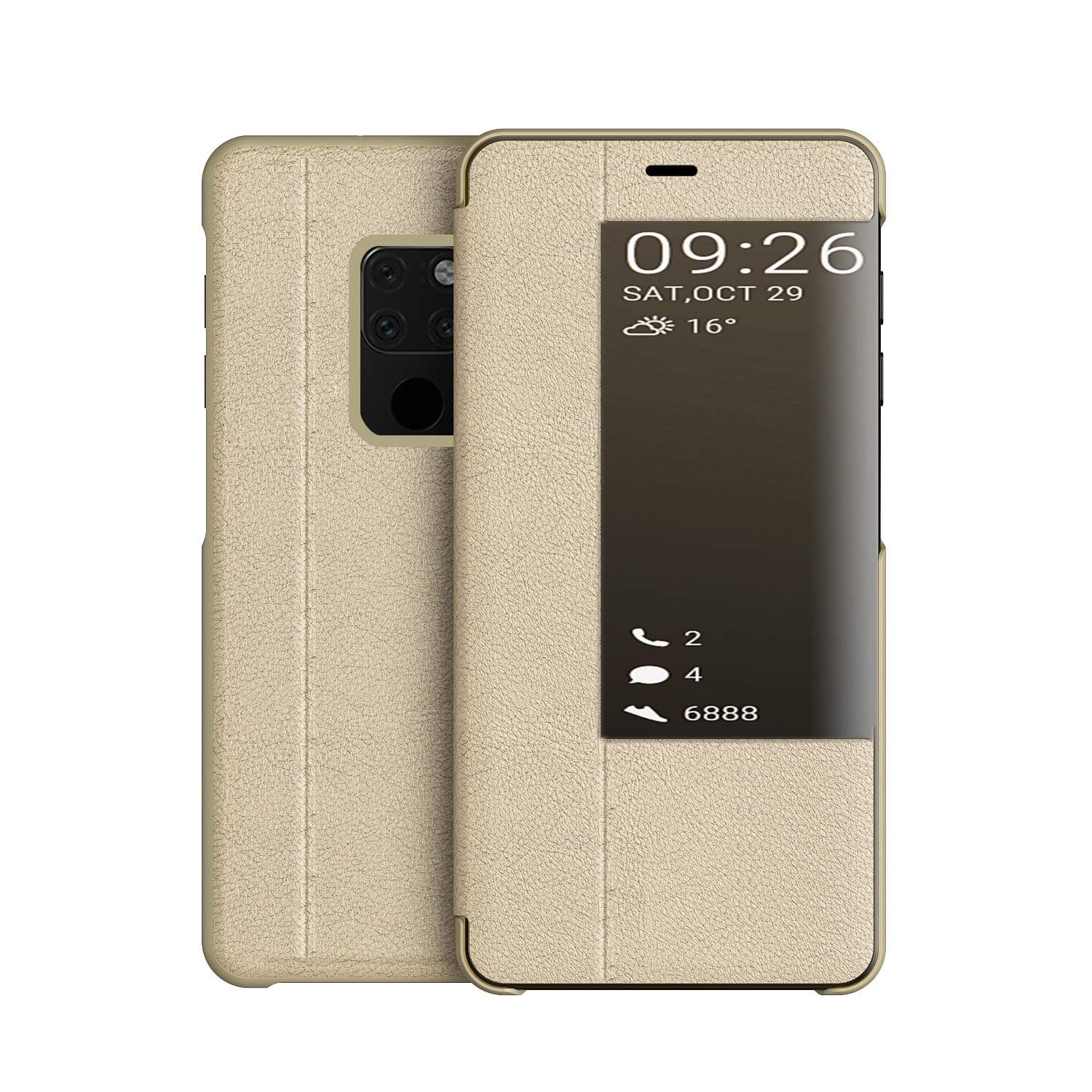 KANSI compatible for Huawei Mate 20X Case, Smart View Flip PU Leather Case Cover + Tempered Glass - Gold