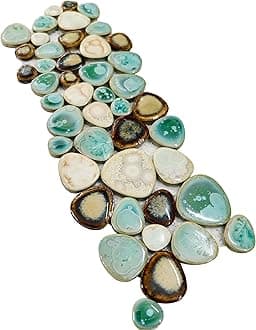 Hominter Pebble Porcelain Mosaic Glossy Mixed Aqua, Cream & Coffee Glazed Ceramic Tile for Bathroom, Shower Floor, Accent Wall, Spa Decor (3x12 Sample)