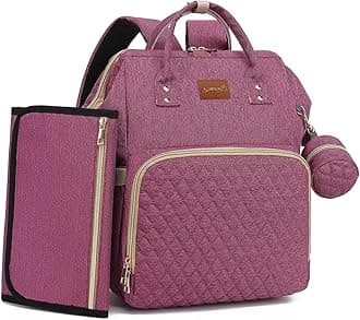 Diaper Bag Backpack with Changing Pad, Pacifier Case, Baby Bag for Boy Girl Toddler - Large, Stylish, Waterproof Travel Quilted Diaper Bag for Mom - Baby Shower - Purple