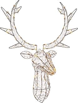 WeRChristmas Crystal Reindeer Stag Head Christmas Decoration, LED Lights, Multi-Colour, 90 cm