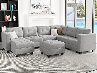 Modular Sectional Sofa with Storage Ottoman Oversized U Shaped Sofa Set Modular Sofa with Reversible Chaises Modern Fabric Light Grey