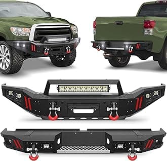 Tundra Front + Rear Bumper Set for 2007-2013 Toyota Tundra Pickup, Including Winch Plate, LED Lights, License Plate Lights and D-rings